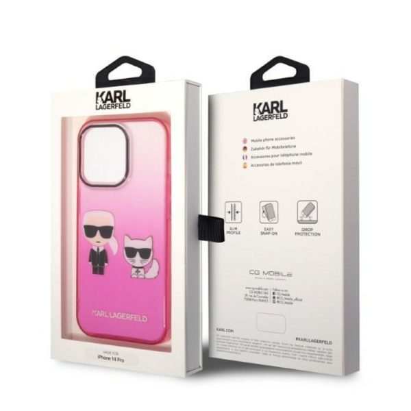 Maska Karl Lagerfeld iPhone 14 Gradient Ikonik Karl & Choupette Roza - Slika 3